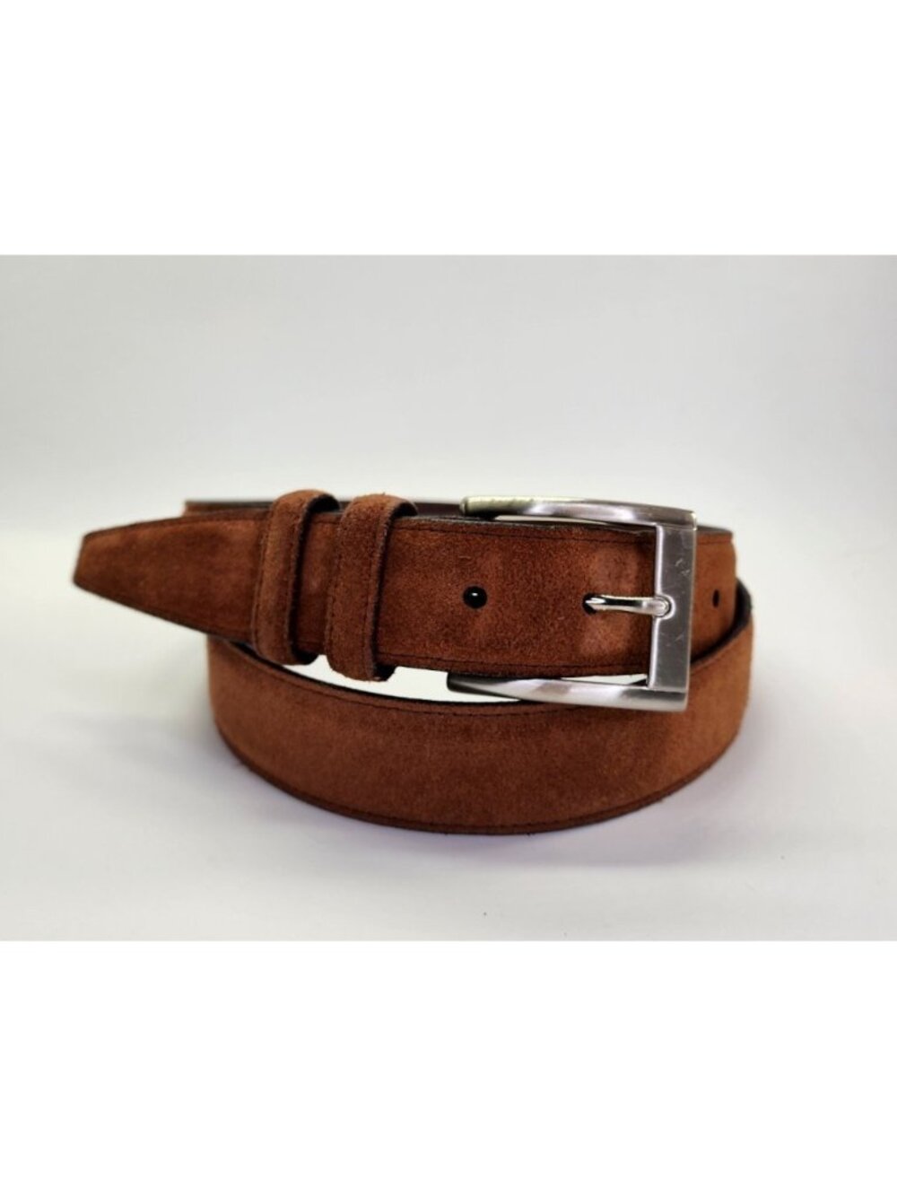 Torino European Suede Brown Leather Belt Size 40 Silver Tone Buckle  Made in USA